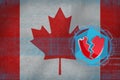 Canada hacked, attacked by hackers. Electronic defense concept.