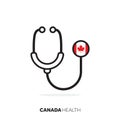 Canada healthcare concept. Medical stethoscope with country flag