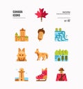 Canada icon set 2. Include Canada landmark, Maple leaf, landscape, red fox and more.