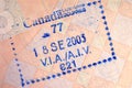 Canada immigration arrival passport stamp Royalty Free Stock Photo