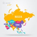 Vector illustration colorful map focus on asian countries. Asia states with name labels. Royalty Free Stock Photo