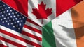 Canada and Ireland and USA Realistic Three Flags Together