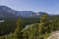 Canada landscape - Banff National Park, Alberta - summer travel to mountains, beautiful blue Bow river and coniferous forest. Royalty Free Stock Photo