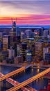 Canada landscape city view during sunset illustration Artificial Intelligence artwork