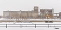 Abandoned Canada Malting Silo`s along Lachine Canal, Montreal, in the snow