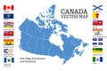 Canada map with flags of provinces and territories. Vector illustration Royalty Free Stock Photo