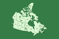 Canada map land area vector with state names on green background Royalty Free Stock Photo