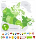 Canada Map Spot Green Colors and glossy icons