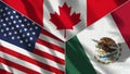 Canada and Mexico and USA Realistic Three Flags Together