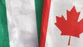 Canada and Nigeria two flags textile cloth 3D rendering