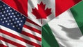 Canada and Nigeria and USA Realistic Three Flags Together