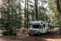 Canada Algonquin National Park 30.09.2017 Parked RV camper Lake two rivers Campground Beautiful natural forest landscape Royalty Free Stock Photo