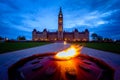 Canada parliament building and centennial flame Royalty Free Stock Photo