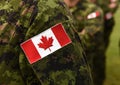 Canada patch flag on soldiers arm. Canadian troops Royalty Free Stock Photo