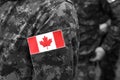 Canada patch flags on soldiers arm. Canadian troops Royalty Free Stock Photo