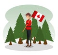 canada policeman with patriotic flag and pines trees