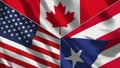 Canada and Puerto Rico and USA Realistic Three Flags Together