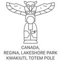 Canada, Regina, Lakeshore Park Kwakiutl Totem Pole travel landmark vector illustration