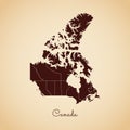 Canada region map: retro style brown outline on.