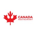 Canada restaurant logo with red mapple leaf, fork, and spoon Royalty Free Stock Photo