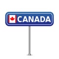 Canada road sign. National flag with country name on blue road traffic signs board design vector illustration Royalty Free Stock Photo