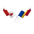 Canada and Romania flags. Crossed flags. Vector illustration.