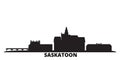 Canada, Saskatoon city skyline isolated vector illustration. Canada, Saskatoon travel black cityscape