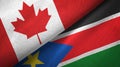 Canada and South Sudan two flags textile cloth, fabric texture