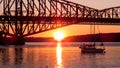 Sunset Reflection Under the Bridge of Quebec Royalty Free Stock Photo