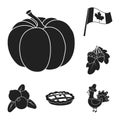 Canada Thanksgiving Day black icons in set collection for design. Canada and Tradition vector symbol stock web Royalty Free Stock Photo