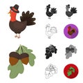 Canada Thanksgiving Day cartoon,black,flat,monochrome,outline icons in set collection for design. Canada and Tradition Royalty Free Stock Photo