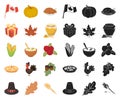 Canada Thanksgiving Day cartoon,black icons in set collection for design. Canada and Tradition vector symbol stock web Royalty Free Stock Photo