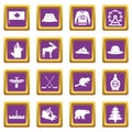 Canada travel icons set purple Royalty Free Stock Photo