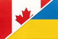 Canada and Ukraine, symbol of national flags from textile. Championship between two countries