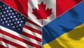 Canada and Ukraine and USA Realistic Three Flags Together