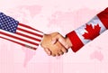 Canada and United States Friendship and Business Concept Background. Friendly ally Canada shaking hands with united states Royalty Free Stock Photo