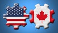 Canada and USA United States of America Wheel Gears Flags Ã¢â¬â 3D Illustrations Royalty Free Stock Photo