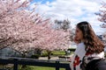 Canada Vancouver all people are photographed in parks against the backdrop of cherry blossoms a girl in a beautiful