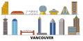 Canada, Vancouver flat landmarks vector illustration. Canada, Vancouver line city with famous travel sights, skyline