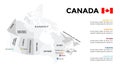 Canada vector map infographic template. Slide presentation. Quebec City, Montreal, Ottawa, Toronto, Vancouver. North