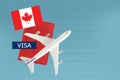 Canada Visa and passport with airplane and flag on white background with copy space Royalty Free Stock Photo