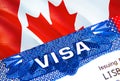 Canada Visa in passport. USA immigration Visa for Canada citizens focusing on word VISA. Travel Canada visa in national Royalty Free Stock Photo