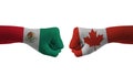 Canada VS Mexico hand flag Man hands patterned football world cup Royalty Free Stock Photo