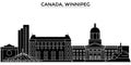 Canada, Winnipeg architecture vector city skyline, travel cityscape with landmarks, buildings, isolated sights on