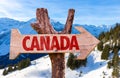 Canada wooden sign with alps background