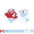 Canada on world globe with flag and regional map of Canada Royalty Free Stock Photo