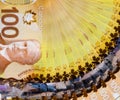 Canadian banknotes of hundred dollars background