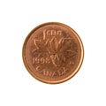 1 canadian cent coin 1998 obverse isolated on white background