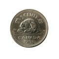 5 canadian cent coin 1998 obverse isolated on white background