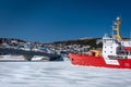 Canadian Coast Guard ice breaker CCGS Pierre Radisson in the Bay of Gaspe. Royalty Free Stock Photo